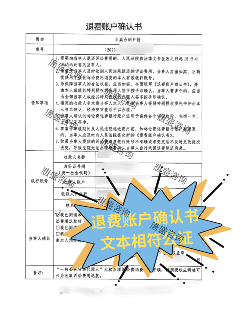 退费账户确认书