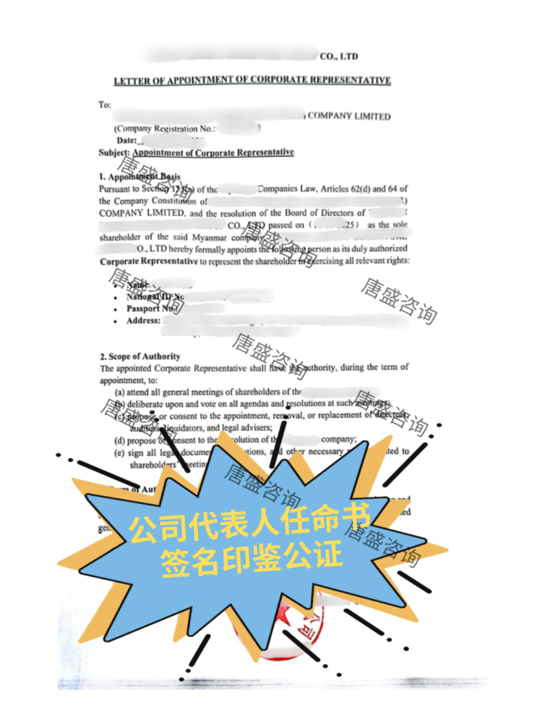 公司代表人任命书签名印鉴公证